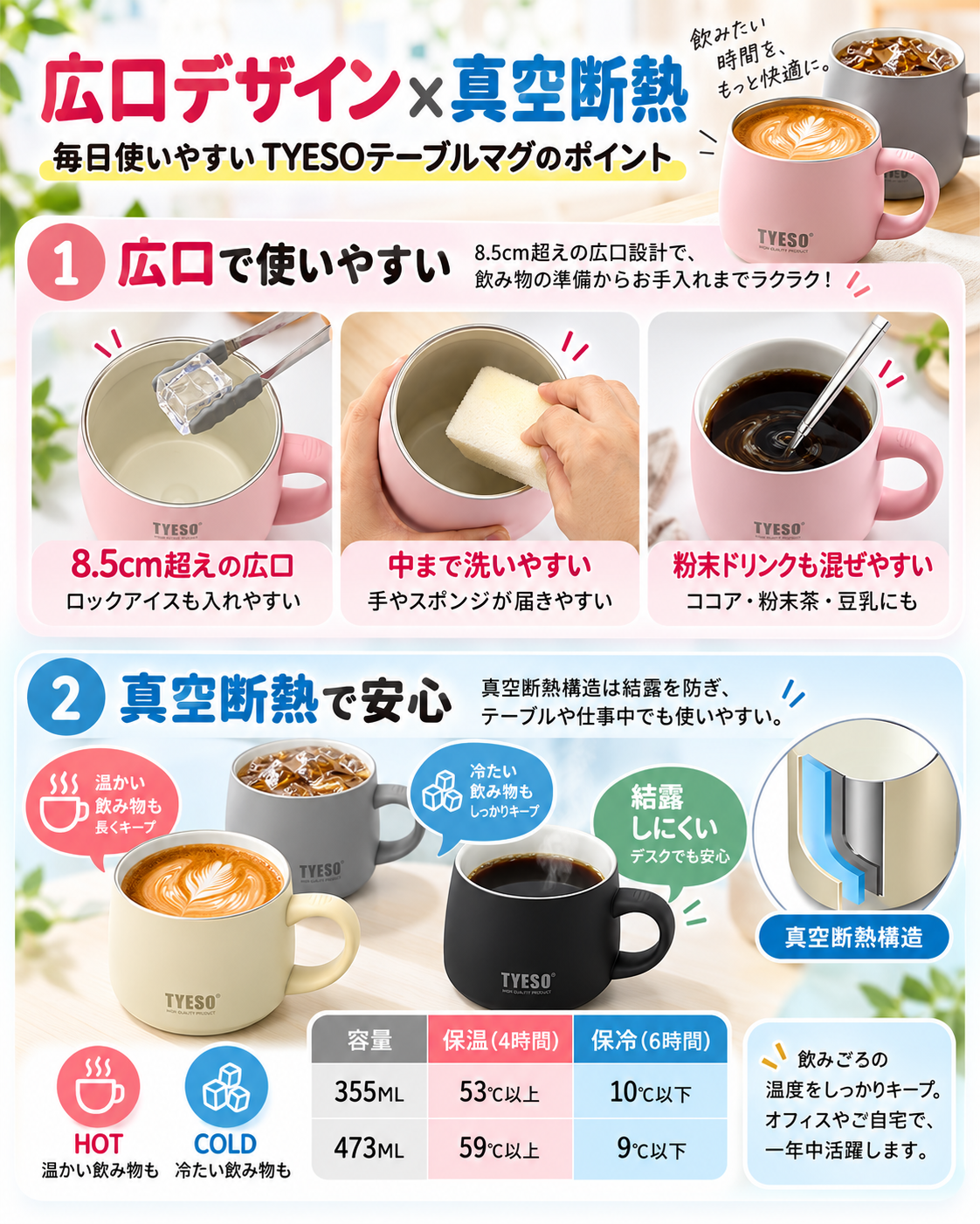 オリジナル 【TYESO 真空断熱マグカップ 355ml / 473ml】 制作